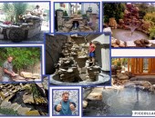 Водопады, пруды, каскады, фонтаны! Декоративная штукатурка - имитации камня ! кирпич , кора дуба.